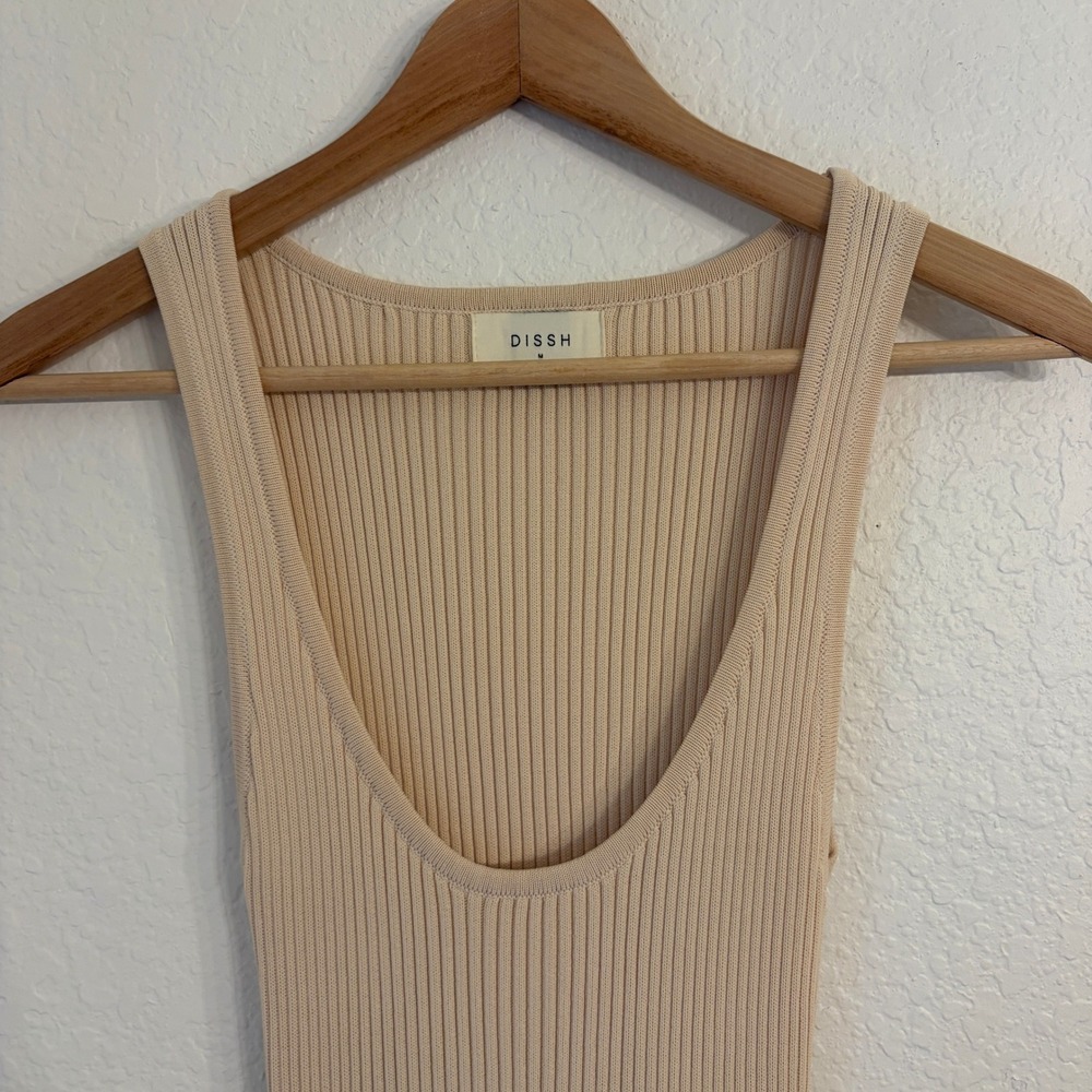 DISSH Billie Maxi Dress M Ribbed Knit Resort Coastal Vacation Minimalist Beige - Picture 3 of 10